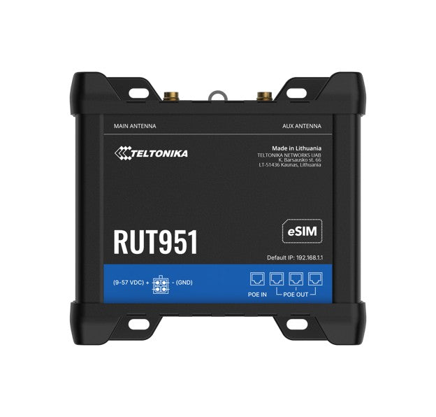 Teltonika RUT951 Industrial PoE+ Cellular Router, 4G LTE (Cat 4), Dual SIM,WI-FI, Automatic WAN Failover, PSU included, RUT951610R00