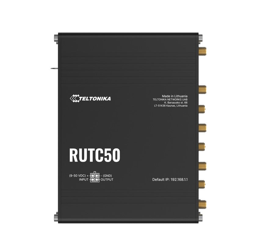 Teltonika RUTC50 5G Ultra-high Cellular, Dual-Band Wi-Fi 6 with Multi-User MIMO, Dual SIM, Ultra-high cellular speeds of up to 3.4 Gbps, PSU included, RUTC50200300