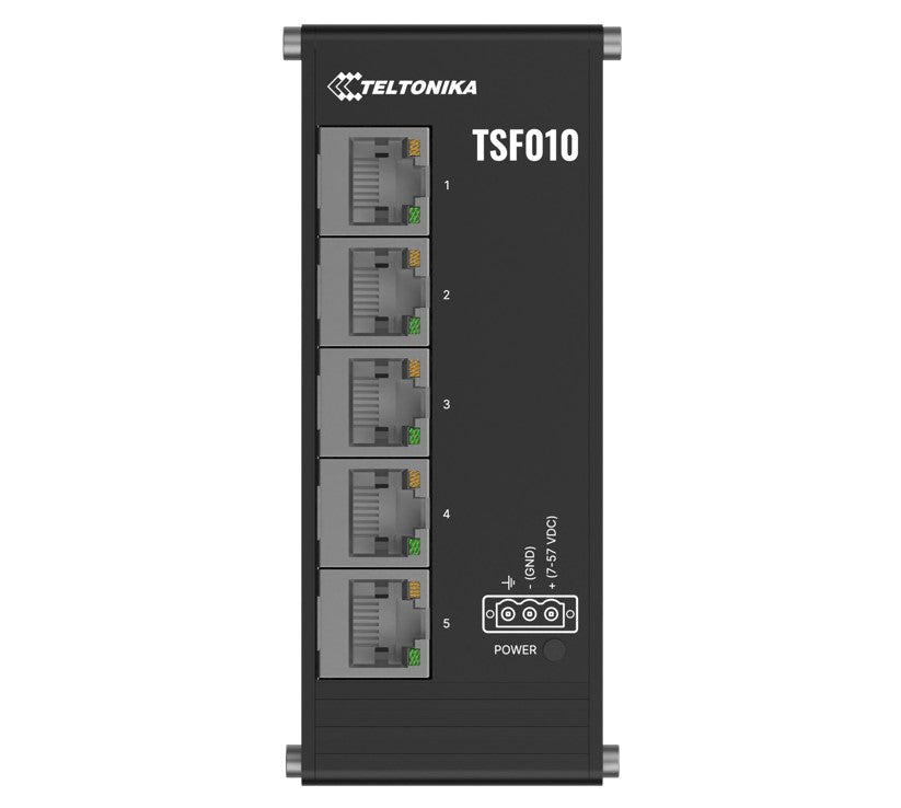 Teltonika TSF010 Flat Ethernet Switch, 3-Pin Power Input, Flat and Compact Design, Plug-and-Play, 7-57 VDC, PSU excluded, TSF010000000