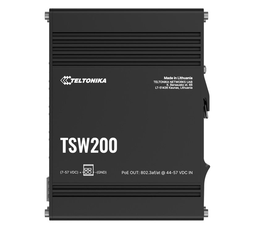 Teltonika TSW200 Industrial PoE+ Ethernet Switch, 2x SFP Ports, 8x PoE+ Ports with speeds up to 1000 Mbps, Power Up to 240 W, PSU excluded, TSW200000050/TSW2000000B0