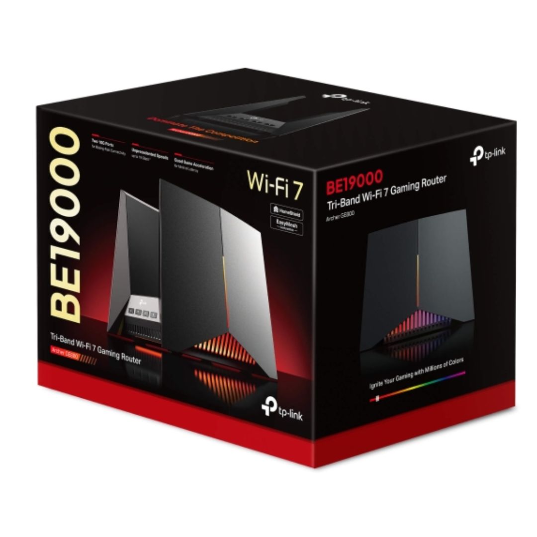 TP-Link Archer GE800 BE19000 Tri-Band Wi-Fi 7 Gaming Router (WIFI7) 1376 Mbps at 2.4 GHz + 5760 Mbps at 5 GHz + 11520 Mbps at 6 GHz, 8x Internal Anten