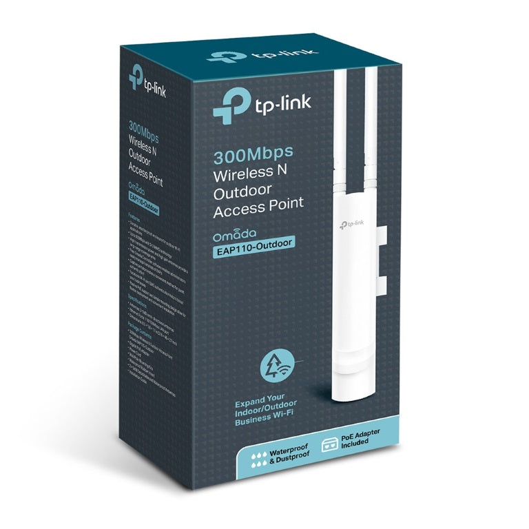 TP-Link EAP110 Outdoor Omada 300Mbps Wireless N Outdoor Access Point 1xRJ45 Passive PoE 2*5dBi External Omni waterproof Antenna Pole/Wall Mount, EAP110-Outdoor