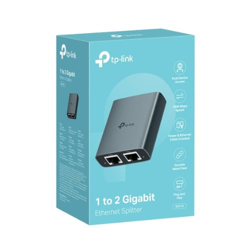 TP-Link EH210 1 to 2 Gigabit Ethernet Splitter, 1Gbps , 3 x RJ45 1Gbps Ports, 1 x USB-C Power Supply Port, Aluminum Alloy Case