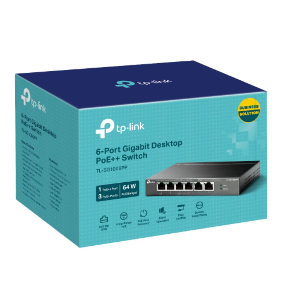 TP-Link TL-SG1006PP 6-Port Gigabit Desktop Switch with 3-Port PoE+ and 1-Port PoE++ , 6x 10/100/1000 Mbps RJ45 ports