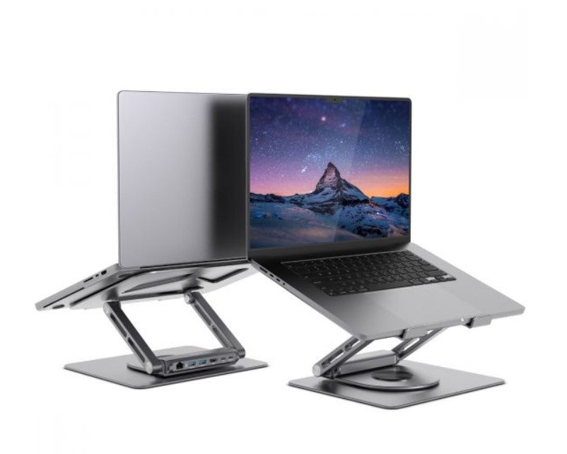 mbeat Stage S12 Rotating Laptop Stand with USB-C Docking Station Flexible Ergonomic Design USB-C HDMI RJ45 1000Mbps, MB-STD-S12GRY