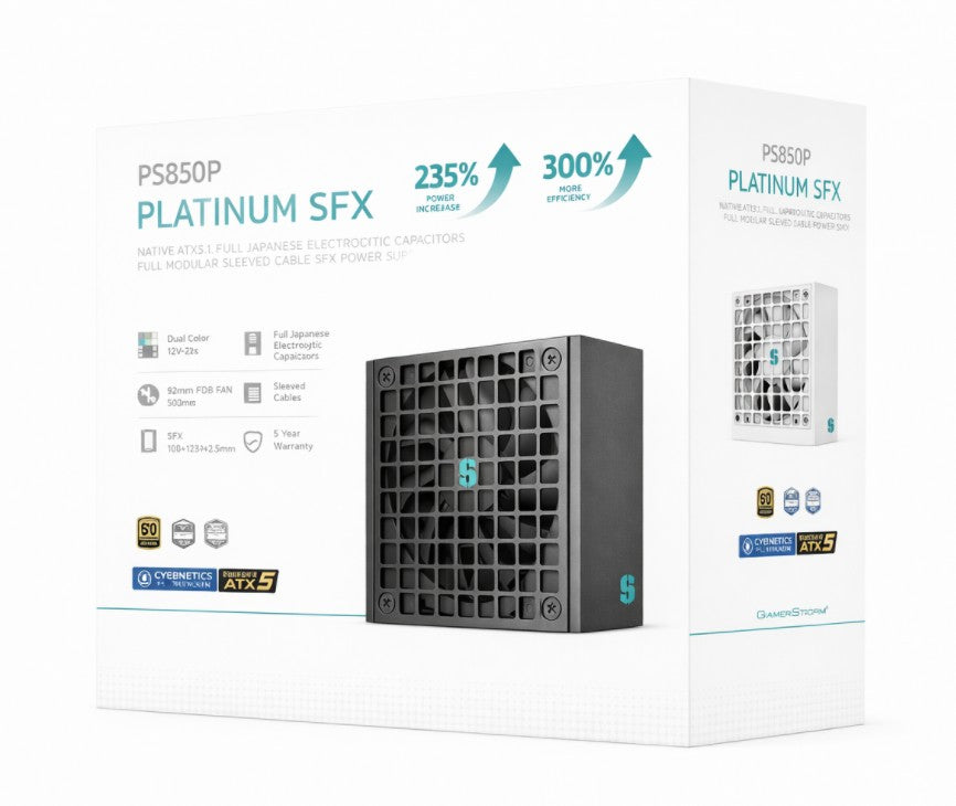 DeepCool PS850P 850W Gamer Storm SFX12V V4.1 & ATX12V V3.1M Full Japanese Electroyltic Capacitors, Cybenetics Platinum/PPLP 115V Platinum, R-PS850P-FE0B-JGAU