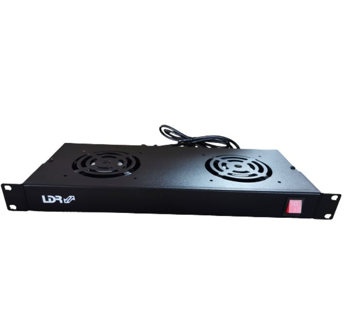LDR 2 Way Rackmountable Fan Kit with power switch - 2x Fans - 1U Size - Black Metal Construction, WB-CA-12