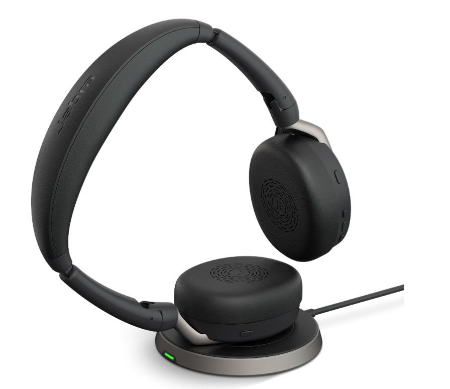 Jabra Evolve2 65 Flex UC Stereo Bluetooth Headset, Link380c USB-C Dongle & Wireless Charging Stand Included, Foldable Design, 2Yr Warranty, ANC, 26699-989-889