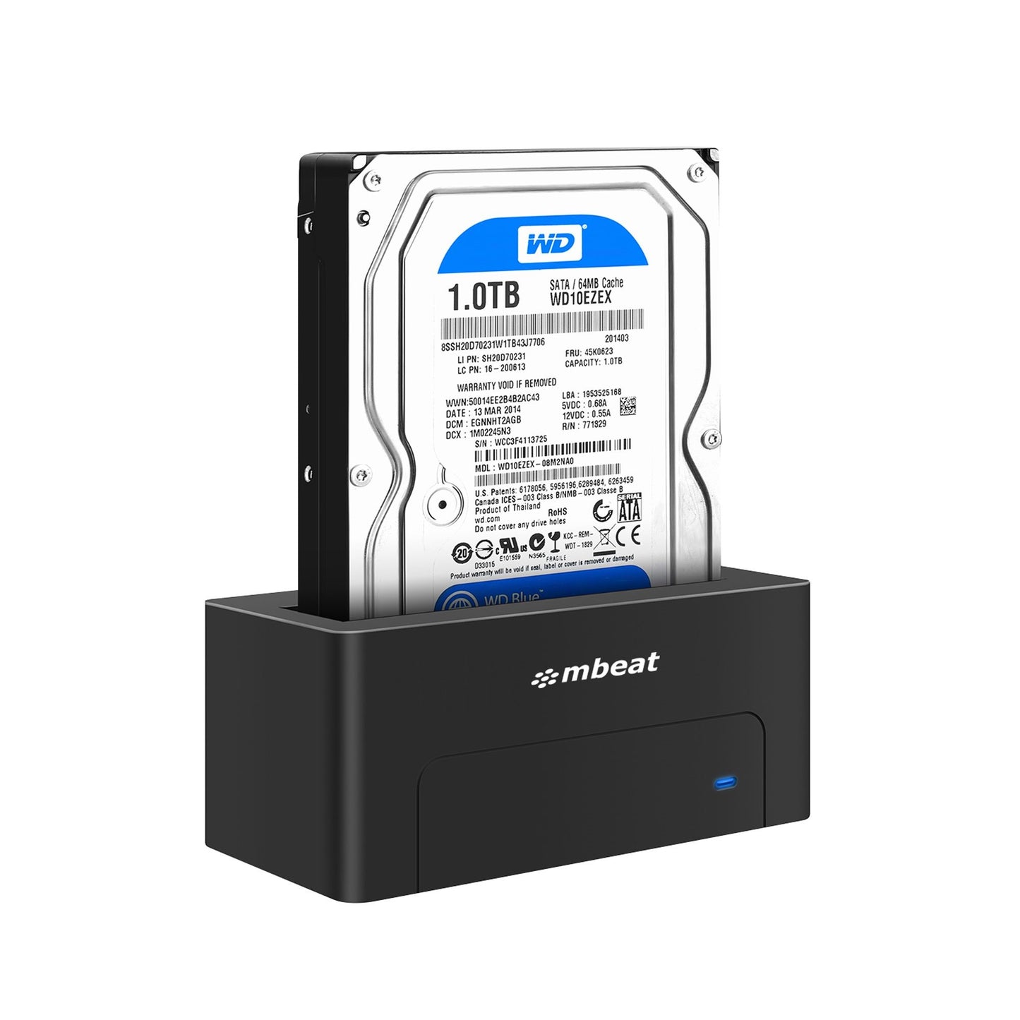 mbeat D1 USB 3.0 3.5' & 2.5' SATA HDD Docking Station - Black Product Weight: 250g HDD Capacity: Max. 20TB Data Speed: Max. 5Gbps, MB-HDD-235D1K