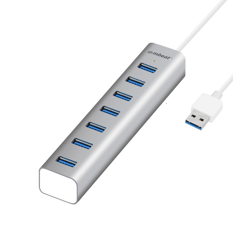 mbeat 7-Port USB 3.0 Powered Hub - USB 2.0/1.1/Aluminium Slim Design Hub with Fast Data Speeds (5Gbps) Power Delivery for PC and MAC devices Weight:, MB-HUB768