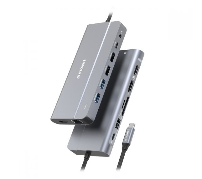 mbeat Elite X14 Triple 4K Display Multi-Port USB-C Hub USB-C 3.2 Gen 2 x 1, Supports USB-C DisplayPort 1.4 (DP-Alt Mode) HDMI 2.0 Version x 2, Max., MB-UCD-X14