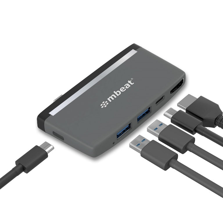 MBEAT (LS) mbeat Essential Pro 5-IN-1 USB- C Hub (4k HDMI Video, USB-C PD Pass Through Charging, USB 3.0 x 2, USB-C x 1) USB 3.0 Speed: Up to 5Gbps, MB-UCH-59GRY