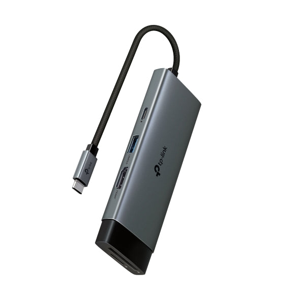 TP-Link UH7021C USB Type-C 7-in-1 Hub, 4K@60Hz HDMI, SD & microSD UHS-I, 100W Power Delivery, 3x USB-A Data Ports.