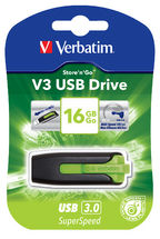 Verbatim 16GB V3 USB3.0 Green Store'n'Go V3; Rectractable USB Storage Drive Memory Stick, 49177