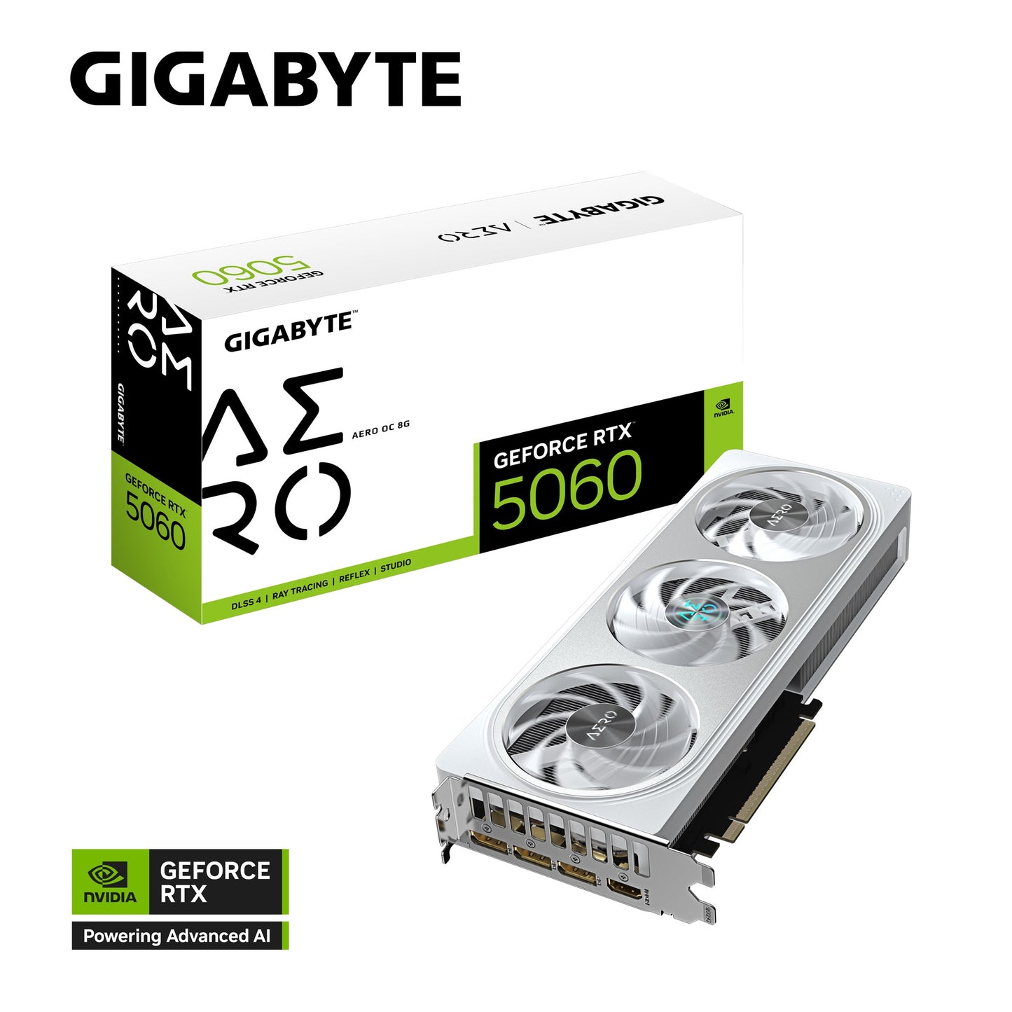 Gigabyte GeForce RTX 5060 AERO OC 8G, 2595 MHz, CUDA 3840, 28 Gbps, GDDR7, 128 bit, PCI-E 5.0, PSU 500W, DisplayPort 2.1b *3 HDMI 2.1b x1, GV-N5060AERO OC-8GD