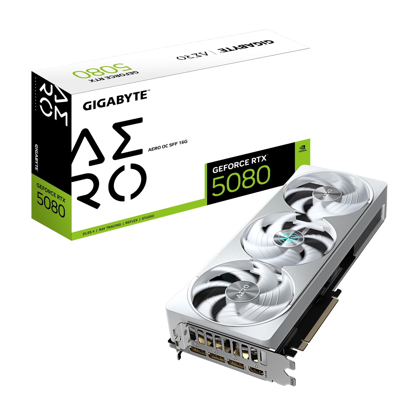 Gigabyte GeForce RTX 5080 AERO OC SFF 16G, 2730 MHz, CUDA 10752, 30 Gbps, GDDR7, 256 bit, PCI-E 5.0, PSU 850W, DisplayPort 2.1b x3 HDMI 2.1b x1, GV-N5080AERO OC-16GD