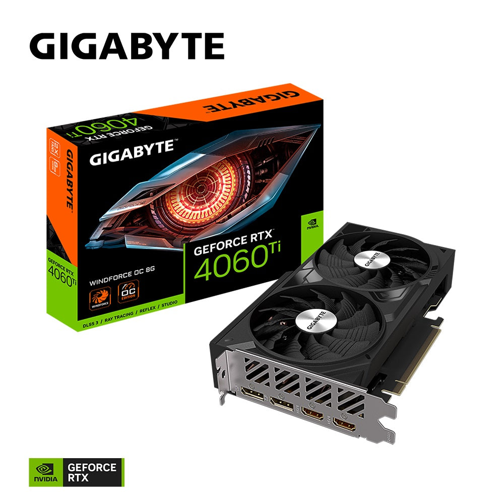 Gigabyte (LS) Gigabyte nVidia GeForce RTX 4060 Ti WINDFORCE OC 8G, 2550 MHz, CUDA 4352, 18 Gbps, GDDR6, 128 bit, PCI-E 4.0,500W,DisplayPort 1.4a*2 HDMI 2.1a*2, GV-N406TWF2OC-8GD