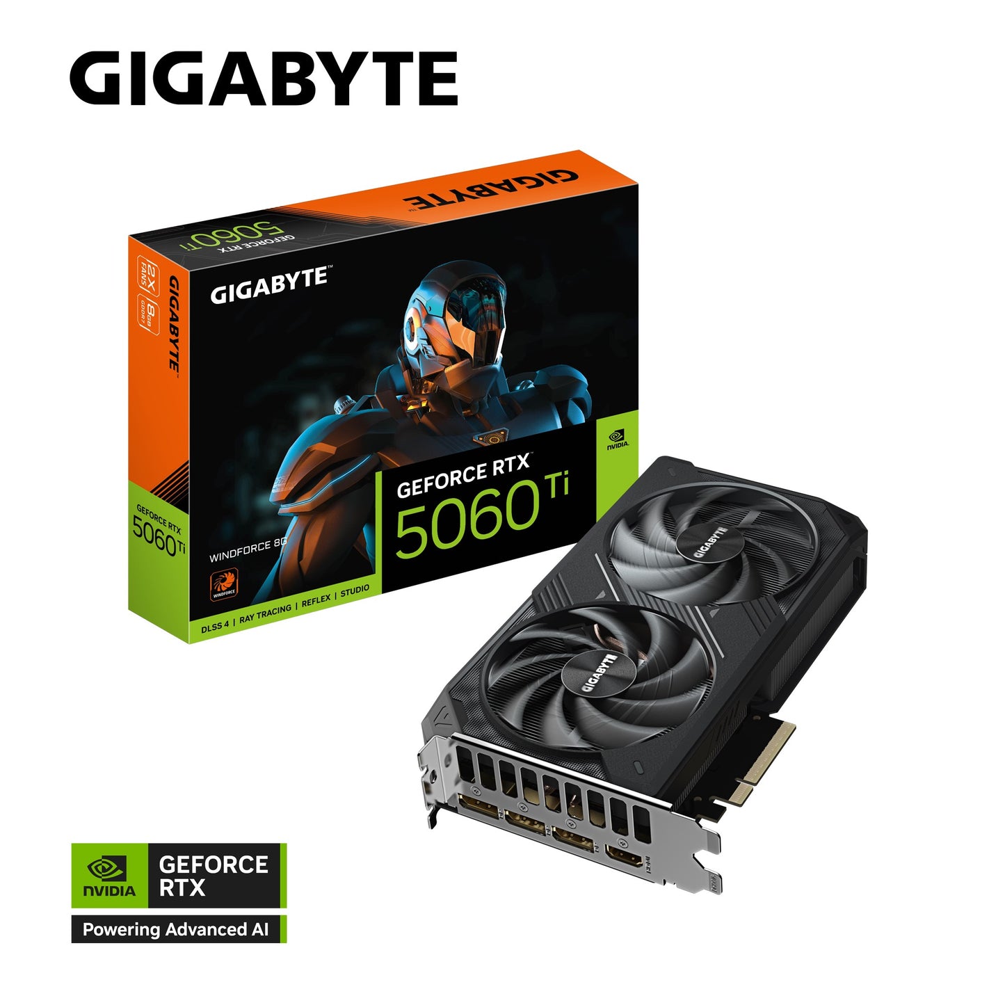 Gigabyte GeForce RTX 5060 Ti WINDFORCE 8G, 2572 MHz, CUDA TBD, 28 Gbps, GDDR7, 128 bit, PCI-E 5.0, PSU 650W, DisplayPort 2.1b *3 HDMI 2.1b *1, GV-N506TWF2-8GD 1.0