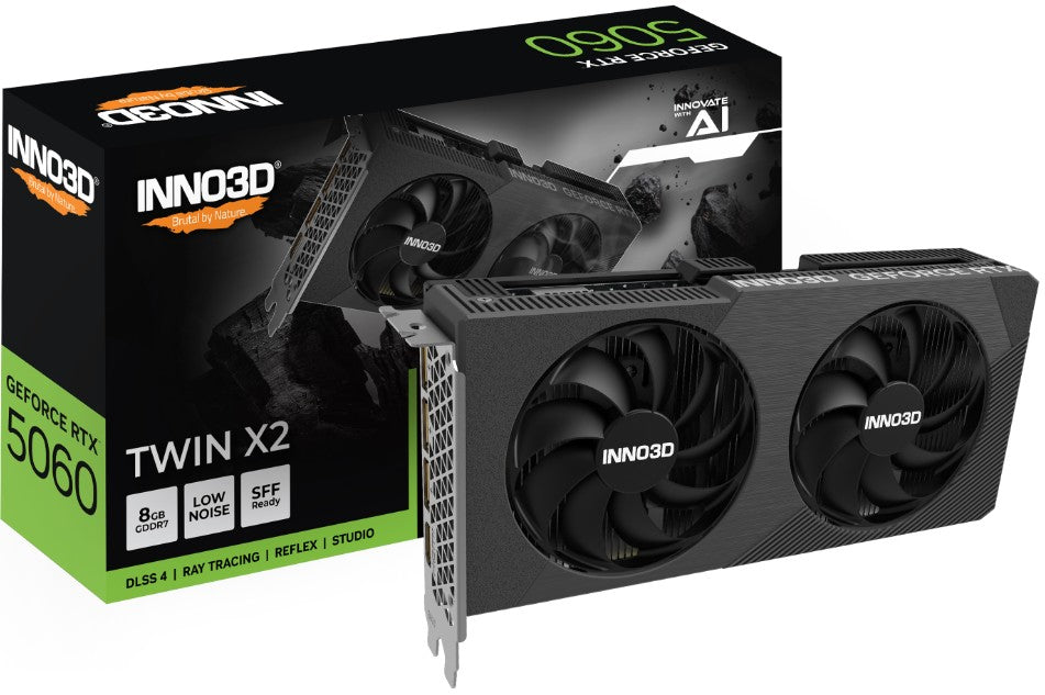 INNO3D nVidia GeForce RTX 5060 TWIN X2 OC V2 8GB GDDR7, 2527MHz Boost Clock, RAM 28Gbps, 3xDP, 1xHDMI 225x116x41mm, N50602-08D7X-195071N