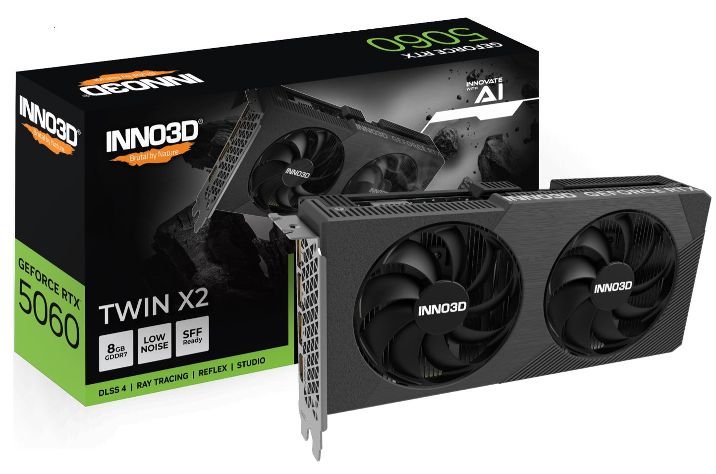 INNO3D nVidia GeForce RTX 5060 TWIN X2 8GB GDDR7, 2497MHz Boost Clock, RAM 28Gbps, 3xDP, 1xHDMI 225x116x41mm, N50602-08D7-195071N