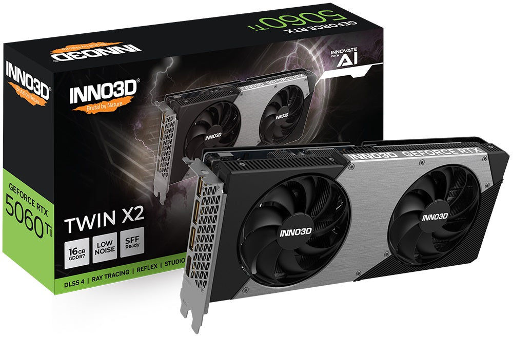 INNO3D nVidia GeForce RTX 5060 Ti TWIN X2 16GB GDDR7, 2572MHz Boost Clock, RAM 28Gbps, 3xDP, 1xHDMI 250x116x41mm, N506T2-16D7-191073N