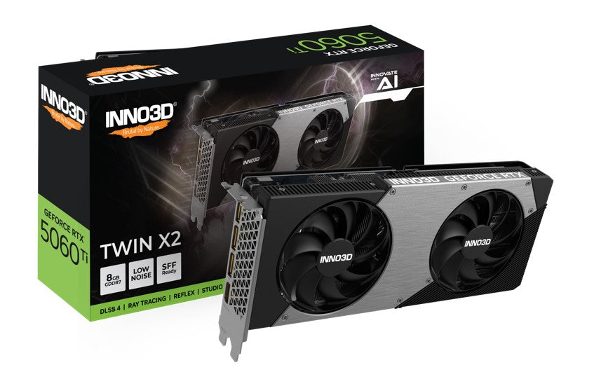 INNO3D nVidia GeForce RTX 5060 Ti TWIN X2 8GB GDDR7, 2572MHz Boost Clock, RAM 28Gbps, 3xDP, 1xHDMI, 250x116x41mm, N506T2-08D7-193075N