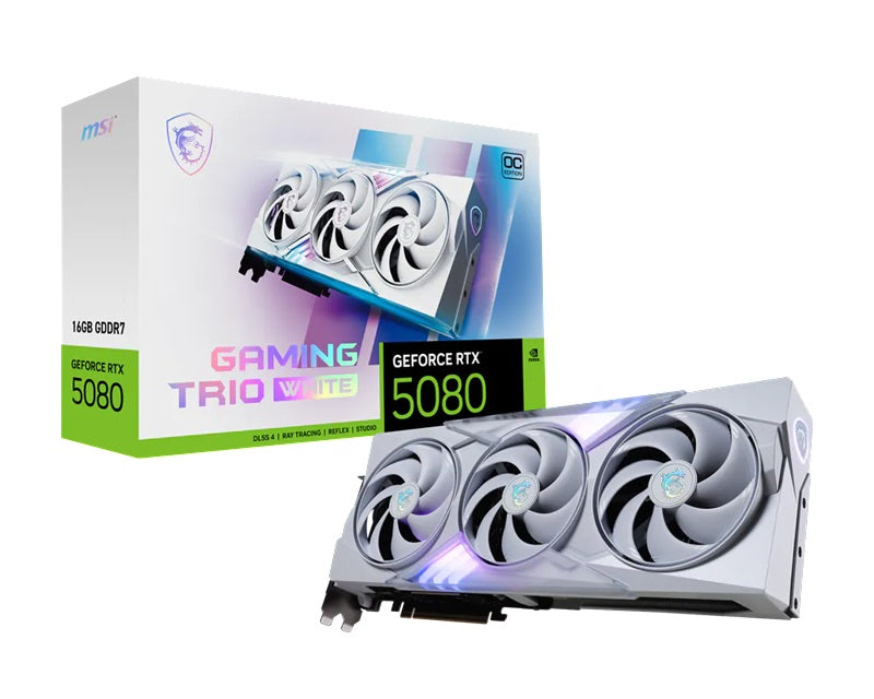 MSI nVidia GeForce RTX 5080 16G GAMING TRIO OC WHITE, Boost: 2700 MHz, CUDA 10752 Units, 16GB GDDR7, HDMI x 1