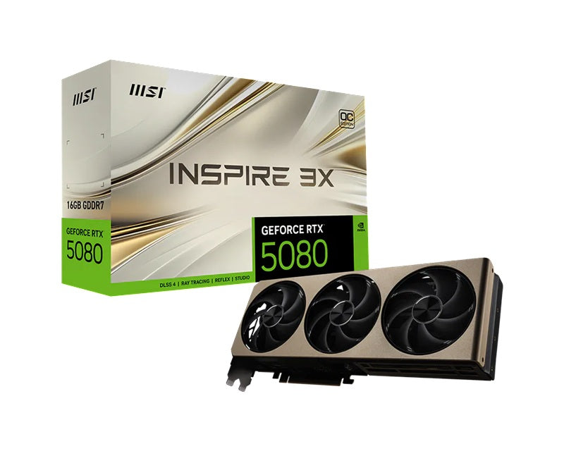 MSI nVidia GeForce RTX 5080 16G INSPIRE 3X OC, Boost: 2640 MHz, CUDA 10752 Units, 16GB GDDR7, HDMI x 1