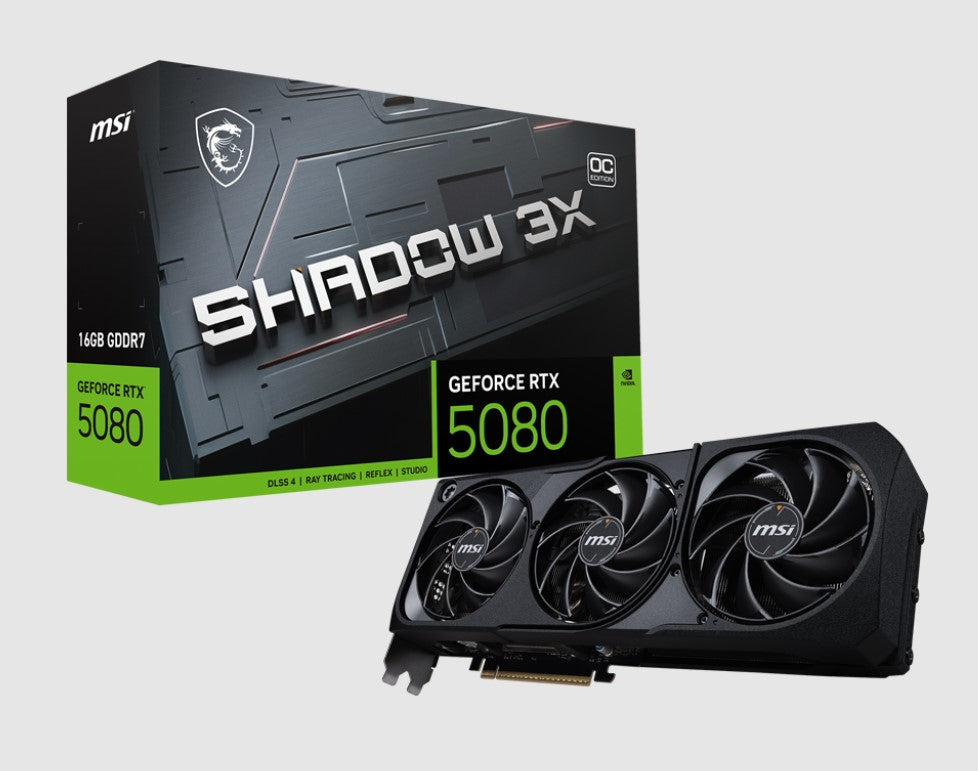 MSI nVidia GeForce RTX 5080 16G SHADOW 3X OC, Boost: 2640 MHz, 16GB GDDR7, DisplayPort x 3, HDMI x 1