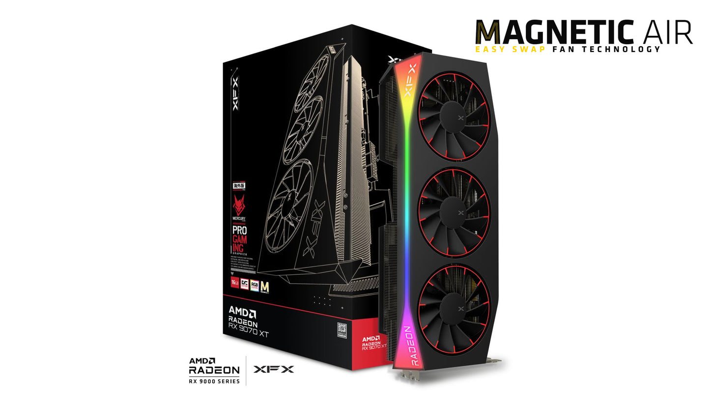 XFX Mercury AMD Radeon RX 9070XT OC Magnetic Air Edition with RGB 16GB GDDR6, HDMI 3xDP, AMD RDNA 4 (97TMARGB9), RX-97TMARGB9