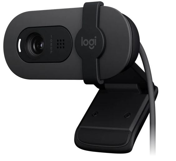 Logitech Brio 100 Full HD 1080p webcam with auto-light balance, integrated privacy shutter, and built-in mic, 960-001587