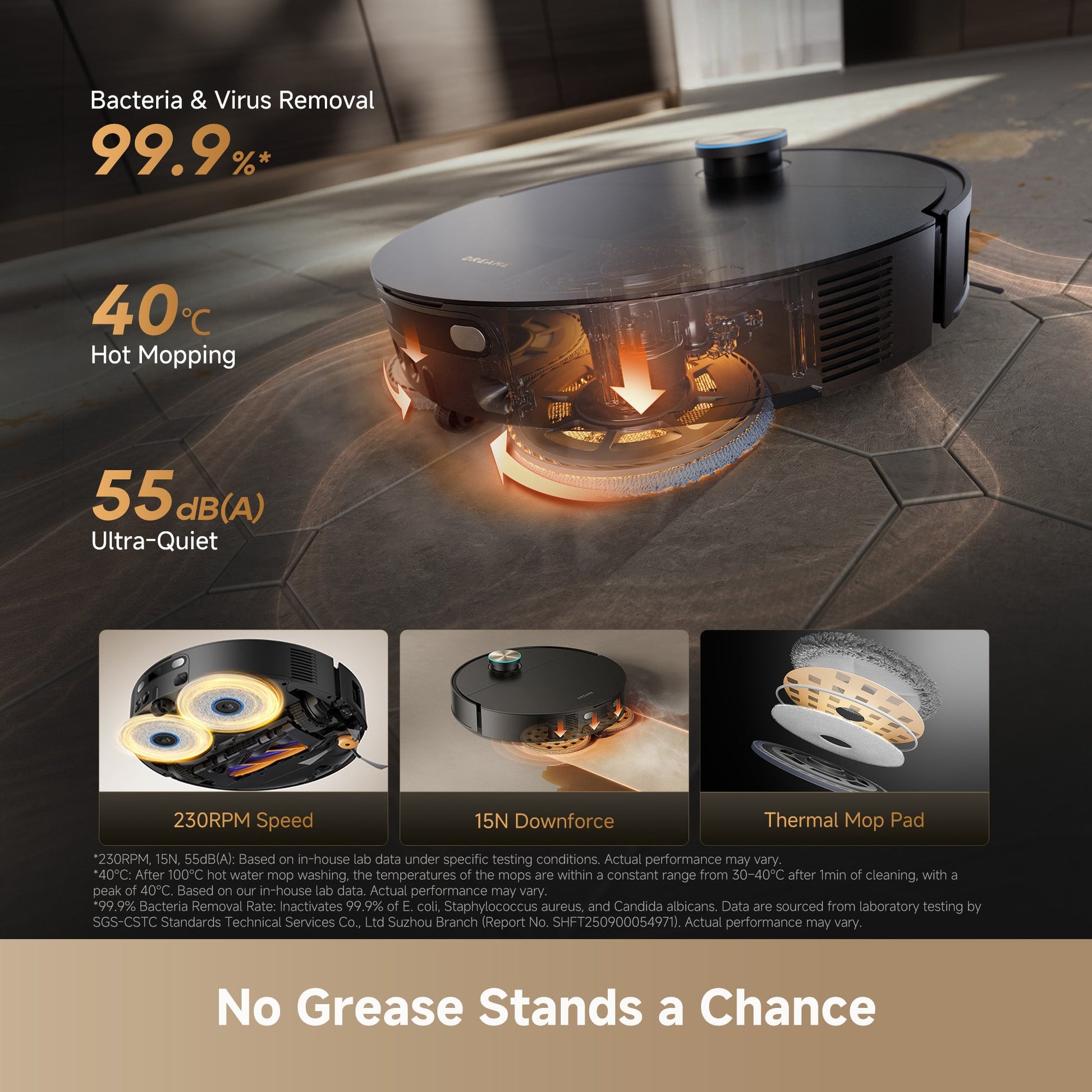Dreame X60 Ultra DRE-X60U — 40°C heated mopping system for grease and dried spills
