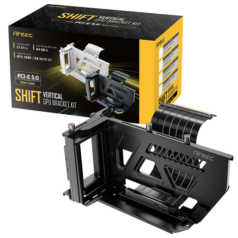 Antec AT-ARCVB-BK190-A-PCIE5 SHIFT ARGB Black PCI-E 5.0, 190mm riser, ARGB, PCIe 5.0 x16, fits up to 3-slot GPUs, 284-337mm size, 1Y warranty