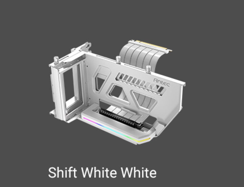 Antec RGB Adjustable Shift PCI Vertical GPU Bracket PCI-E 4.0 Riser Cable white (190mm) for 4090 & 7900 XTX Cards. E-ATX, ATX, Case. 4 PCI required, AT-ARCVB-W190-A-PCIE4-RTX4