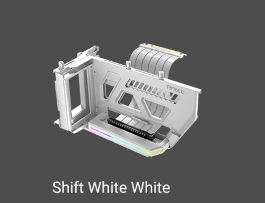 Antec RGB Adjustable Shift PCI Vertical GPU Bracket PCI-E 4.0 Riser Cable white (190mm) for 4090 & 7900 XTX Cards. E-ATX, ATX, Case. 4 PCI required, AT-ARCVB-W190-A-PCIE4-RTX4