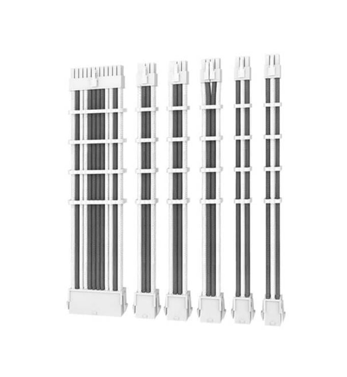 Antec (LSAntec CIP4 Cable Kit White Grey - 6 Pack, 24ATX, 4+4 EPS, 16AWG Thicker, High Performance 300mm long Length. Premium Sleeved & Universal, AT-ECAB-W300-C1P4-W/GY