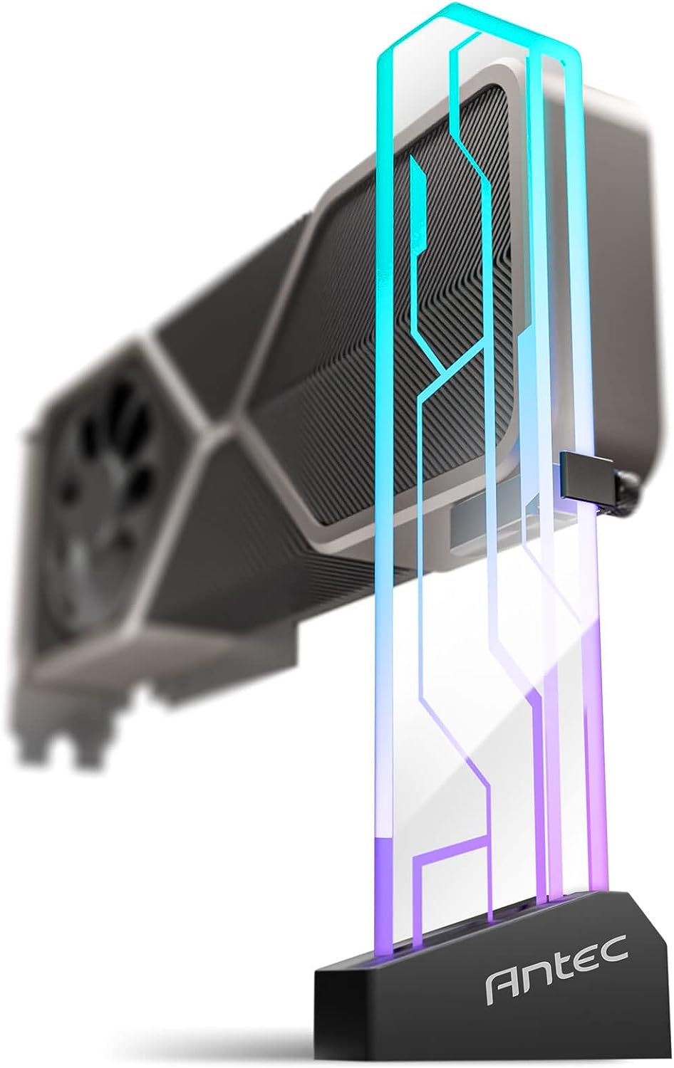 Antec RGB GPU Support Bracket, Graphics Card Holder, Addressable RGB 5V 3PIN RGB Connector. Tempered Glass Black(LS), AT-GPUH-ARGB-TG-BK