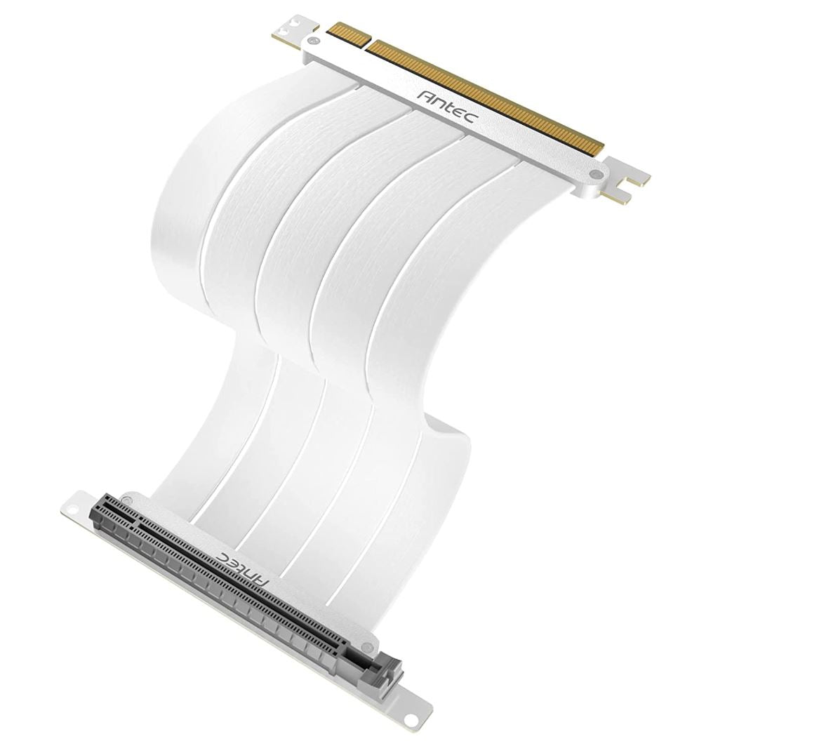 Antec PCIE-4.0 Riser Cable (200mm White) High Quality Gold Plated and Shielded PCB. Stability and Perforamnce 90 / 180 Degrees Flexible Cable (LS), AT-RCAB-W200-PCIE4