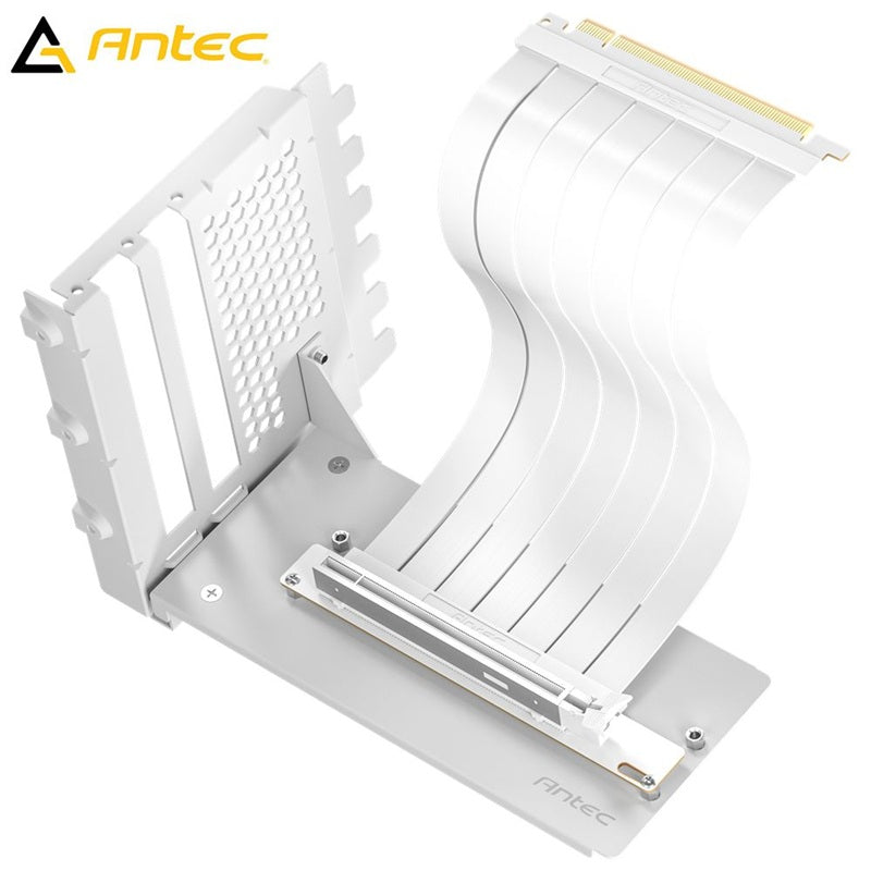 Antec AT-RCVB-BK200-PCIE5 RTX50 PCI-E 5.0 Riser Cable Vertical Bracket Kit - White, 200mm, 64GB/s, 32GT/s, supports RTX 5090/RX 9070 XT, 1Y warranty, AT-RCVB-W200-PCIE5