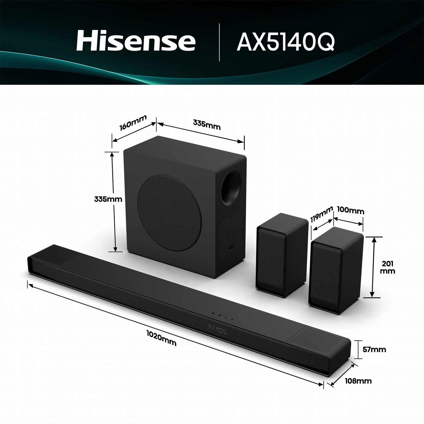 Hisense 5.1.4ch Dolby Atmos Soundbar with Wireless Subwoofer - AX5140Q