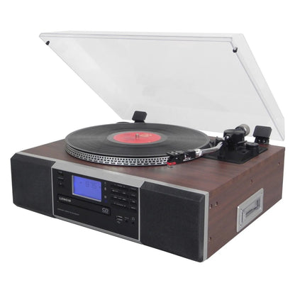 Lenoxx Vinyl Turntable Music System with Wireless CD Cassette AUX and Radio - BCD120