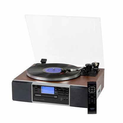 Lenoxx Vinyl Turntable Music System with Wireless CD Cassette AUX and Radio - BCD120