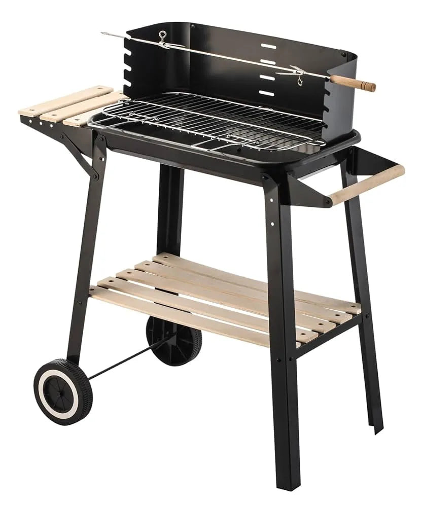 Lenoxx Charcoal Grill BBQ with Manual Rotisserie on Trolley Stand - BQ260