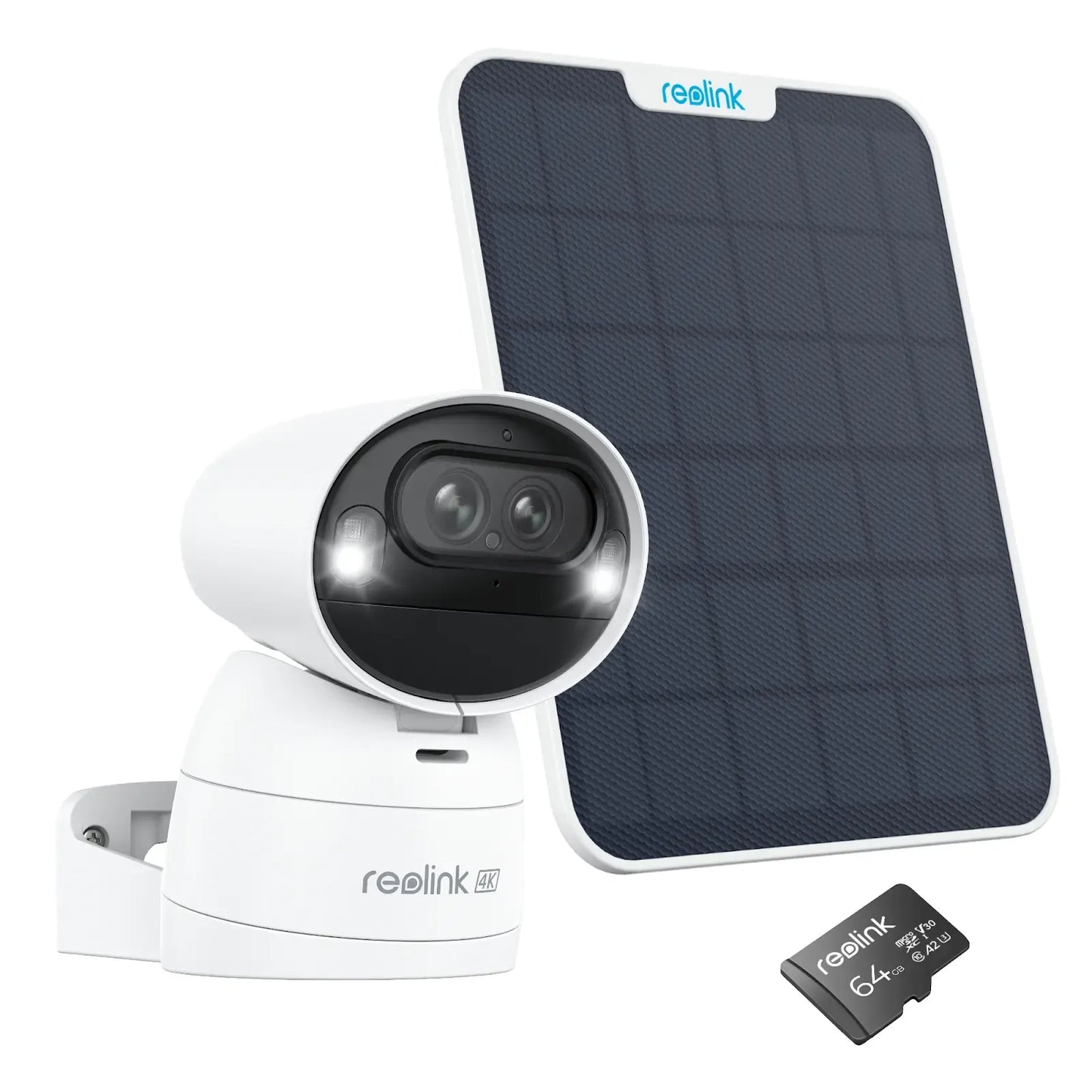 Reolink Argus Track 4K Dual-Lens WiFi Battery Camera with Auto-Zoom Tracking, Solar Panel 2 & 64GB microSD Card BWPTDB4K10SP64