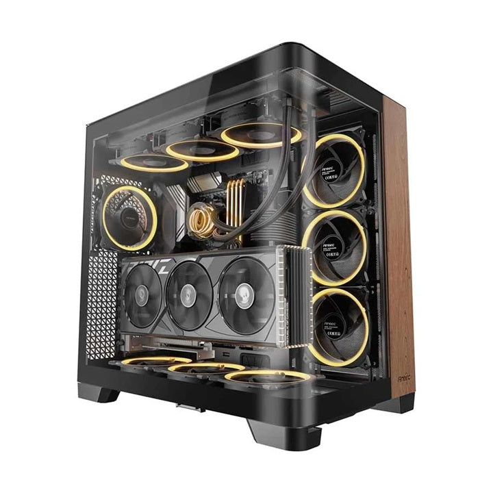Antec C8 CURVE Wood E-ATX, ATX Seamelss View Front and Side, USB-C, 4mm Tempered Glass, 360mm liquid cooler top, bottom, side. 2x USB 3.0 Black Case