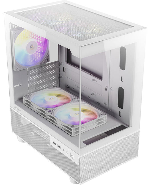 Antec CX200M RGB Elite, mATX, 270 degrees view, USB 3.0 x 2, Audio I/O Bottom. Mesh front and bottom. Clear Glass View, 5x RGB Fans. White Gaming Case, CX200M Elite White