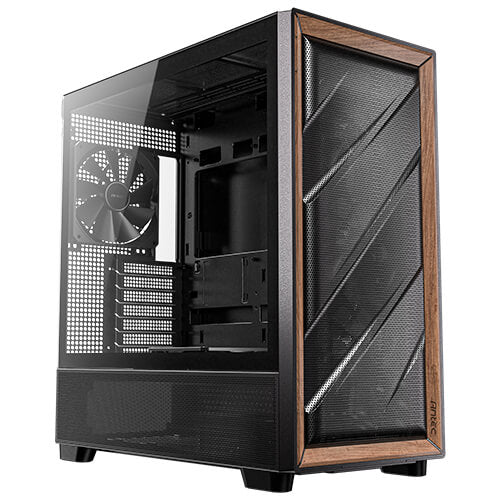 Antec Flux ATX, Black Premium Walnut Trim, 5x Black PWM Performance Fans. Ultra Cooling Design, ARGB Controller, Mid Tower Case, FLUX-BK