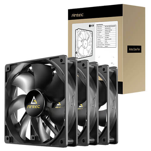 Antec N12 3PK 120mm DC fans, hydraulic bearing, 1200RPM, 42.58CFM, 1.11mmH₂O, 22.3dB, 30k h life, 3-pin, 12V, <=0.24A, 1-yr warranty