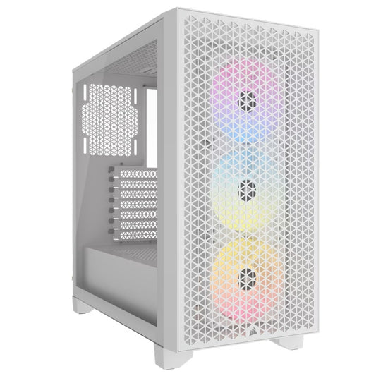 Corsair 3000D RGB AIRFLOW Mid-Tower PC Case - White, ATX, 360 GPU, 170 CPU cooler, 220 PSU, 3x AR120 RGB, 2x USB-A Gen 1, CC-9011256-WW