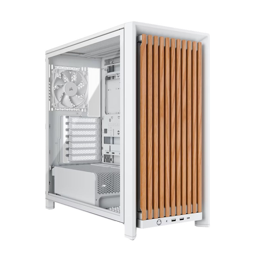Corsair FRAME 4000D WOOD RS Modular Mid-Tower PC Case - White/Oak, E-ATX ATX mATX ITX, TG wood, 430mm GPU, 170mm CPU, 360mm rad, USB-C, vert GPU, CC-9011341-WW
